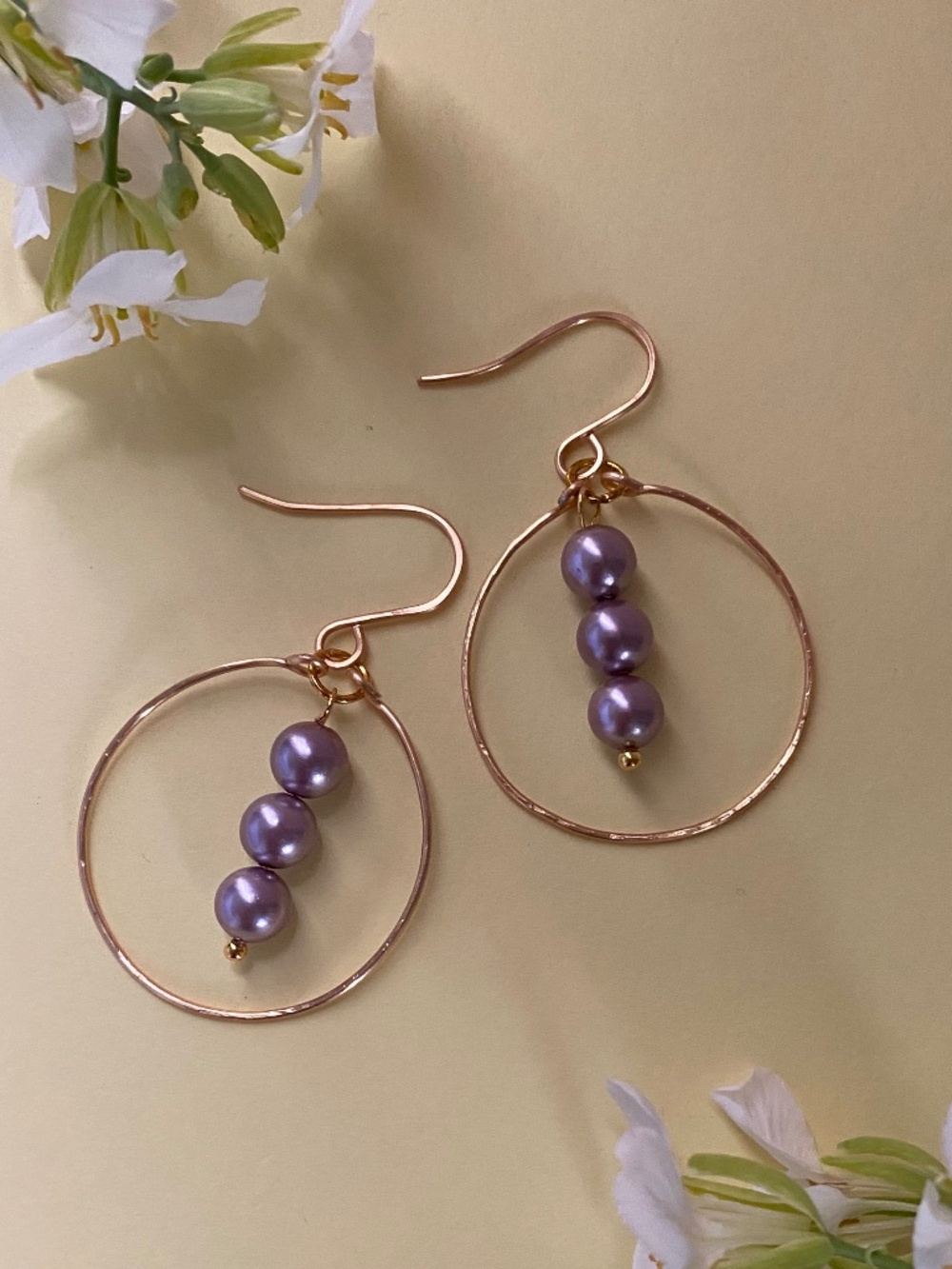 Handmade Hoop Earrings with Freshwater Purple Pearl